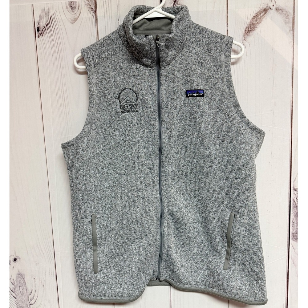 Patagonia Womens Better Sweater Vest XL Birch White Big Sky Montana Logo EUC